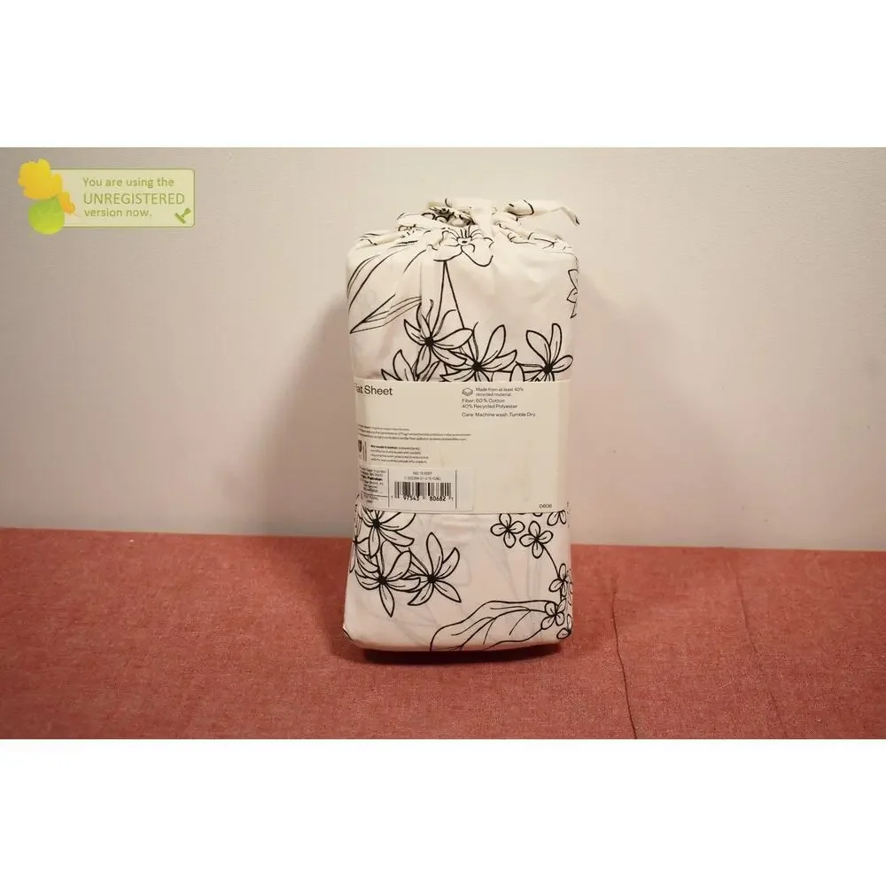 Room Essentials Easy Care Cotton Blend Sateen Flat Sheet Gray Floral King-